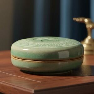 VTG ~ ASIAN CELADON GLAZED JAR WITH LID